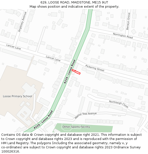 629, LOOSE ROAD, MAIDSTONE, ME15 9UT: Location map and indicative extent of plot