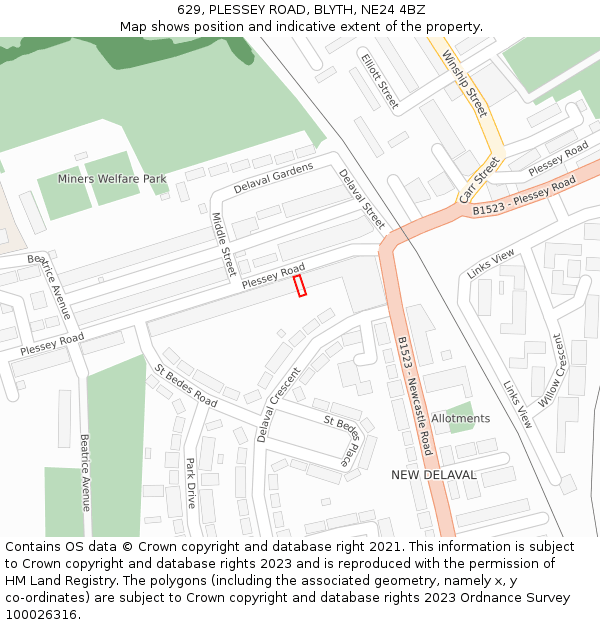 629, PLESSEY ROAD, BLYTH, NE24 4BZ: Location map and indicative extent of plot