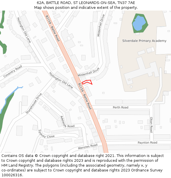62A, BATTLE ROAD, ST LEONARDS-ON-SEA, TN37 7AE: Location map and indicative extent of plot