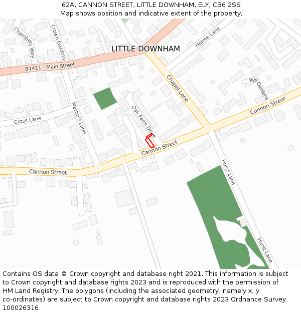 62A, CANNON STREET, LITTLE DOWNHAM, ELY, CB6 2SS: Location map and indicative extent of plot