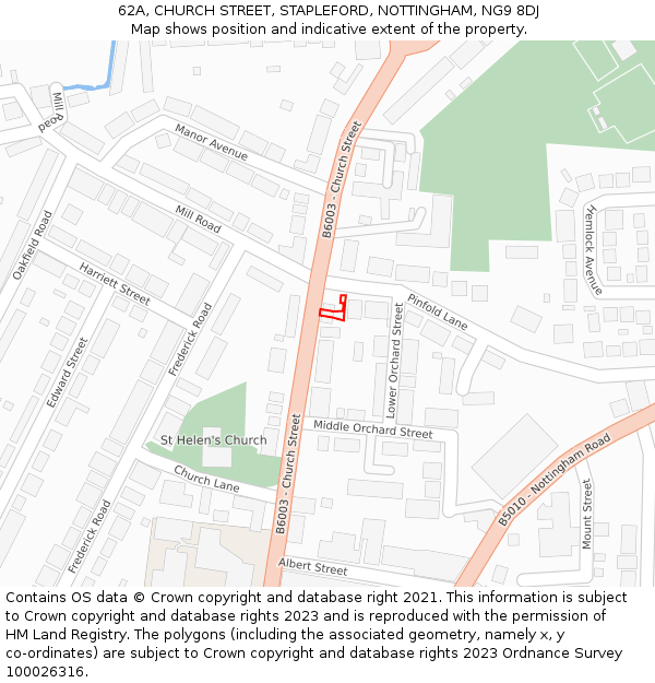 62A, CHURCH STREET, STAPLEFORD, NOTTINGHAM, NG9 8DJ: Location map and indicative extent of plot