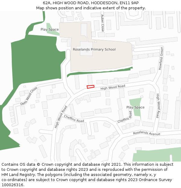 62A, HIGH WOOD ROAD, HODDESDON, EN11 9AP: Location map and indicative extent of plot