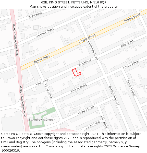 62B, KING STREET, KETTERING, NN16 8QP: Location map and indicative extent of plot