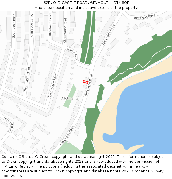 62B, OLD CASTLE ROAD, WEYMOUTH, DT4 8QE: Location map and indicative extent of plot