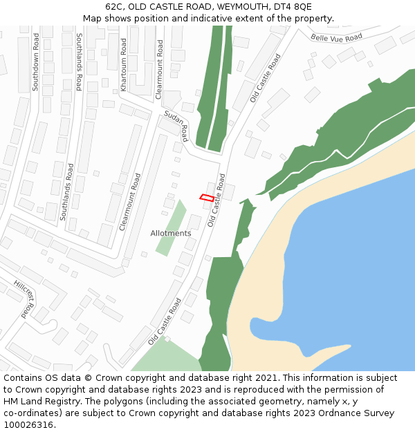 62C, OLD CASTLE ROAD, WEYMOUTH, DT4 8QE: Location map and indicative extent of plot