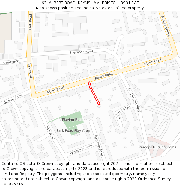 63, ALBERT ROAD, KEYNSHAM, BRISTOL, BS31 1AE: Location map and indicative extent of plot