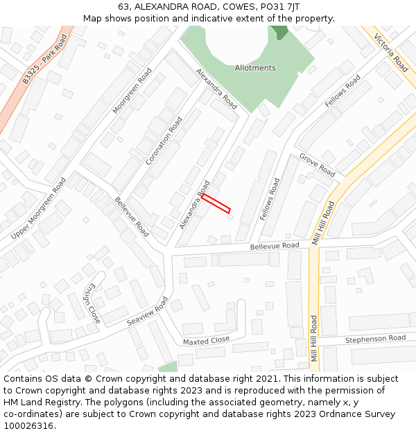 63, ALEXANDRA ROAD, COWES, PO31 7JT: Location map and indicative extent of plot