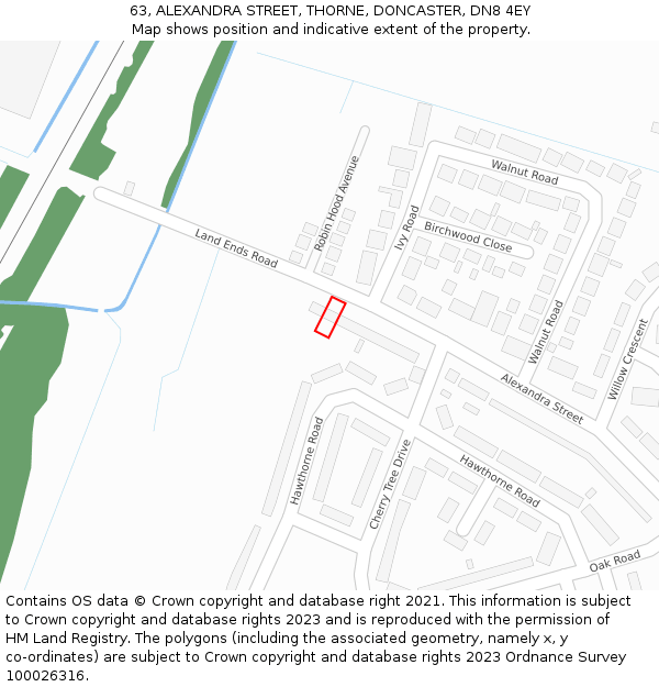 63, ALEXANDRA STREET, THORNE, DONCASTER, DN8 4EY: Location map and indicative extent of plot
