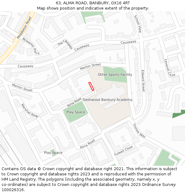 63, ALMA ROAD, BANBURY, OX16 4RT: Location map and indicative extent of plot