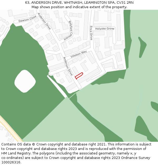 63, ANDERSON DRIVE, WHITNASH, LEAMINGTON SPA, CV31 2RN: Location map and indicative extent of plot