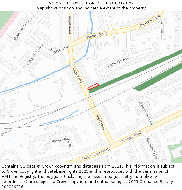 63, ANGEL ROAD, THAMES DITTON, KT7 0AZ: Location map and indicative extent of plot