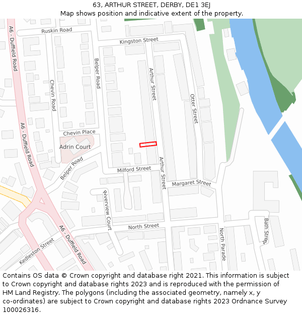 63, ARTHUR STREET, DERBY, DE1 3EJ: Location map and indicative extent of plot