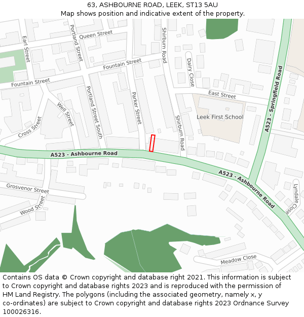 63, ASHBOURNE ROAD, LEEK, ST13 5AU: Location map and indicative extent of plot