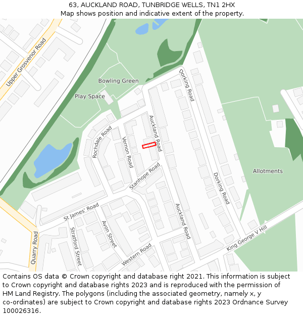 63, AUCKLAND ROAD, TUNBRIDGE WELLS, TN1 2HX: Location map and indicative extent of plot