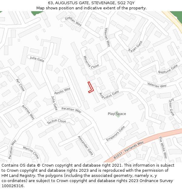 63, AUGUSTUS GATE, STEVENAGE, SG2 7QY: Location map and indicative extent of plot