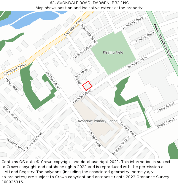 63, AVONDALE ROAD, DARWEN, BB3 1NS: Location map and indicative extent of plot