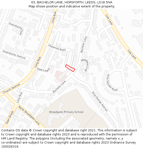 63, BACHELOR LANE, HORSFORTH, LEEDS, LS18 5NA: Location map and indicative extent of plot
