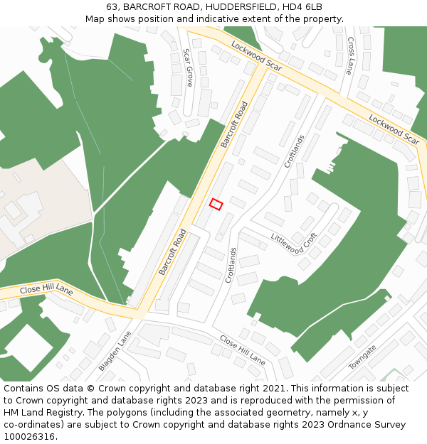 63, BARCROFT ROAD, HUDDERSFIELD, HD4 6LB: Location map and indicative extent of plot