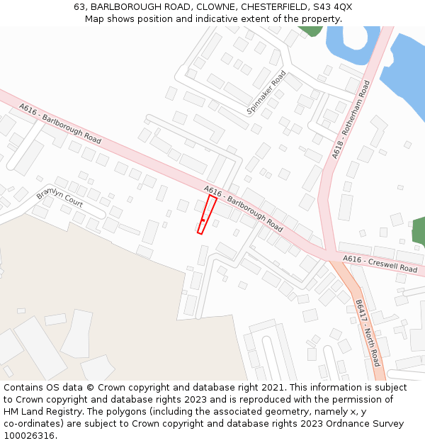 63, BARLBOROUGH ROAD, CLOWNE, CHESTERFIELD, S43 4QX: Location map and indicative extent of plot