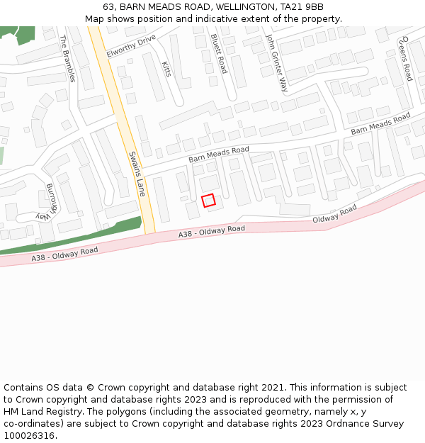 63, BARN MEADS ROAD, WELLINGTON, TA21 9BB: Location map and indicative extent of plot
