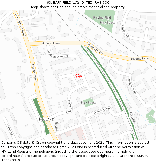 63, BARNFIELD WAY, OXTED, RH8 9QG: Location map and indicative extent of plot