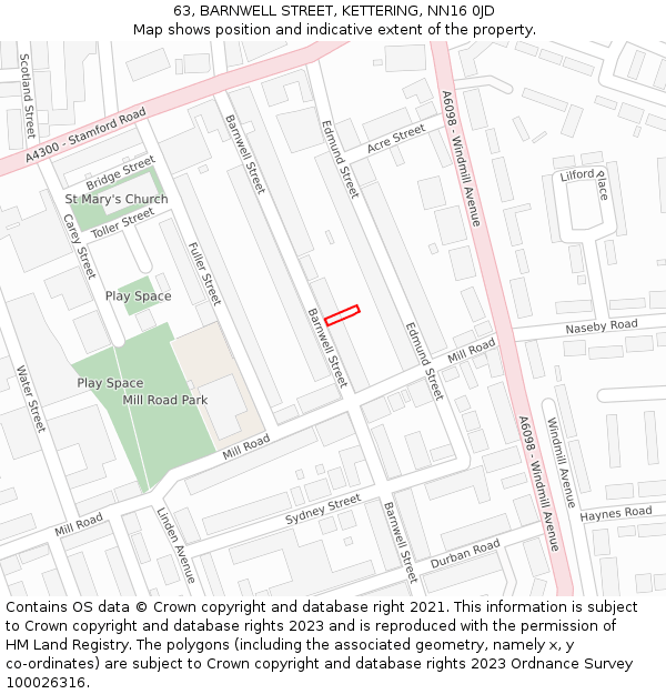63, BARNWELL STREET, KETTERING, NN16 0JD: Location map and indicative extent of plot