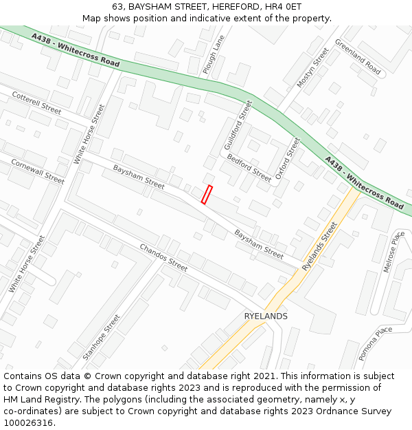 63, BAYSHAM STREET, HEREFORD, HR4 0ET: Location map and indicative extent of plot