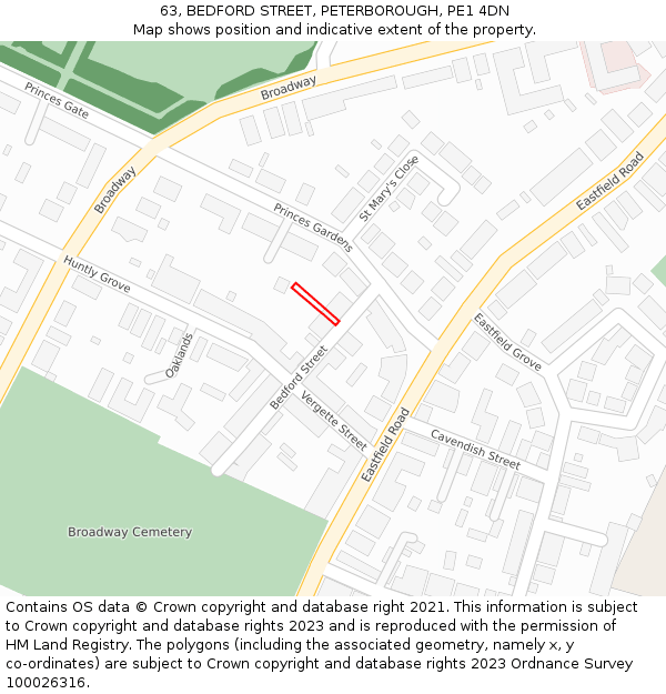 63, BEDFORD STREET, PETERBOROUGH, PE1 4DN: Location map and indicative extent of plot