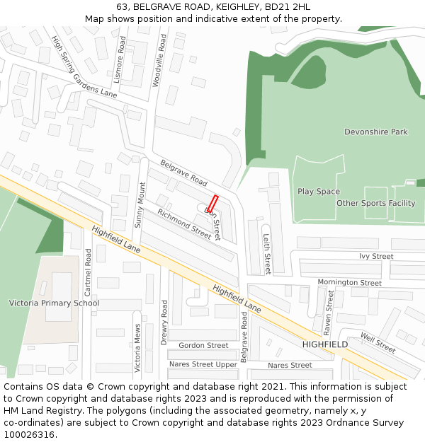 63, BELGRAVE ROAD, KEIGHLEY, BD21 2HL: Location map and indicative extent of plot