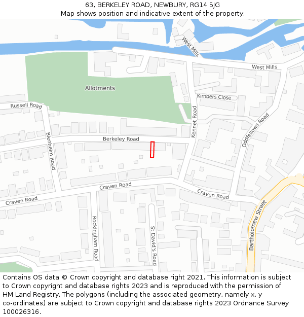 63, BERKELEY ROAD, NEWBURY, RG14 5JG: Location map and indicative extent of plot