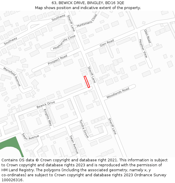 63, BEWICK DRIVE, BINGLEY, BD16 3QE: Location map and indicative extent of plot