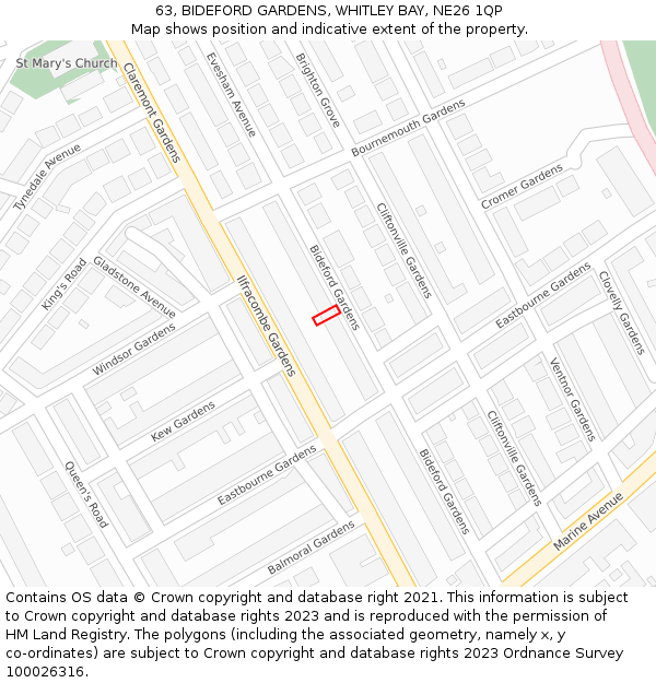 63, BIDEFORD GARDENS, WHITLEY BAY, NE26 1QP: Location map and indicative extent of plot
