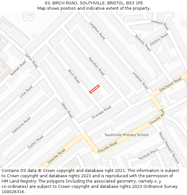 63, BIRCH ROAD, SOUTHVILLE, BRISTOL, BS3 1PE: Location map and indicative extent of plot