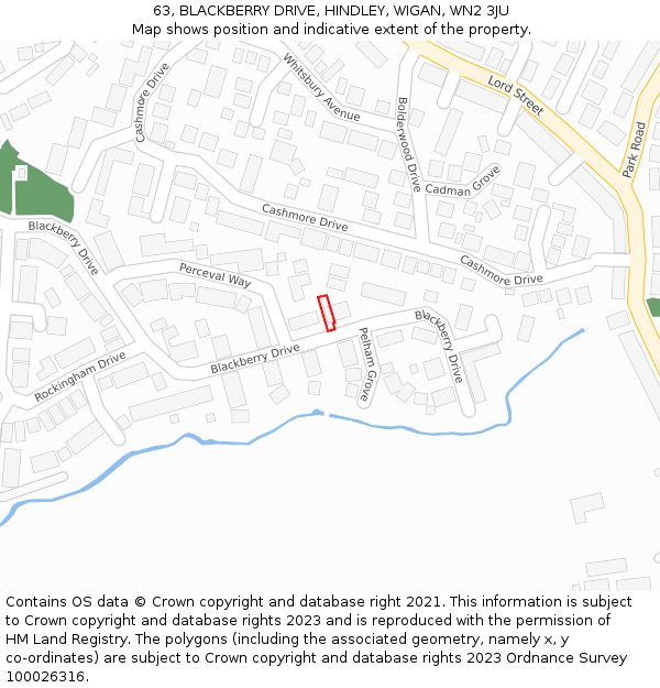 63, BLACKBERRY DRIVE, HINDLEY, WIGAN, WN2 3JU: Location map and indicative extent of plot