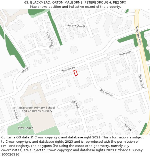 63, BLACKMEAD, ORTON MALBORNE, PETERBOROUGH, PE2 5PX: Location map and indicative extent of plot