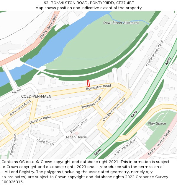 63, BONVILSTON ROAD, PONTYPRIDD, CF37 4RE: Location map and indicative extent of plot