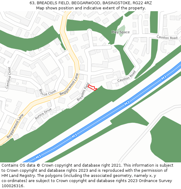 63, BREADELS FIELD, BEGGARWOOD, BASINGSTOKE, RG22 4RZ: Location map and indicative extent of plot