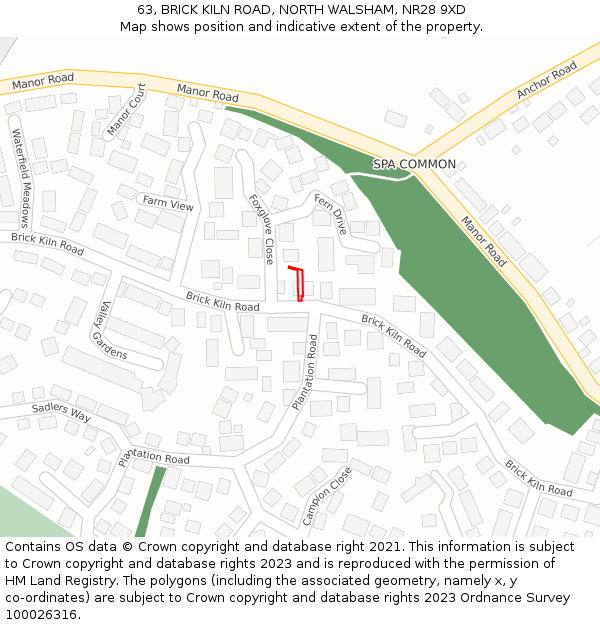 63, BRICK KILN ROAD, NORTH WALSHAM, NR28 9XD: Location map and indicative extent of plot