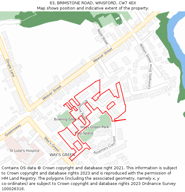 63, BRIMSTONE ROAD, WINSFORD, CW7 4EX: Location map and indicative extent of plot
