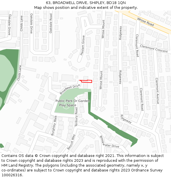 63, BROADWELL DRIVE, SHIPLEY, BD18 1QN: Location map and indicative extent of plot
