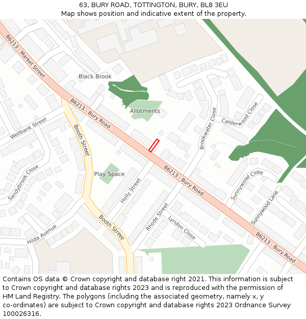 63, BURY ROAD, TOTTINGTON, BURY, BL8 3EU: Location map and indicative extent of plot