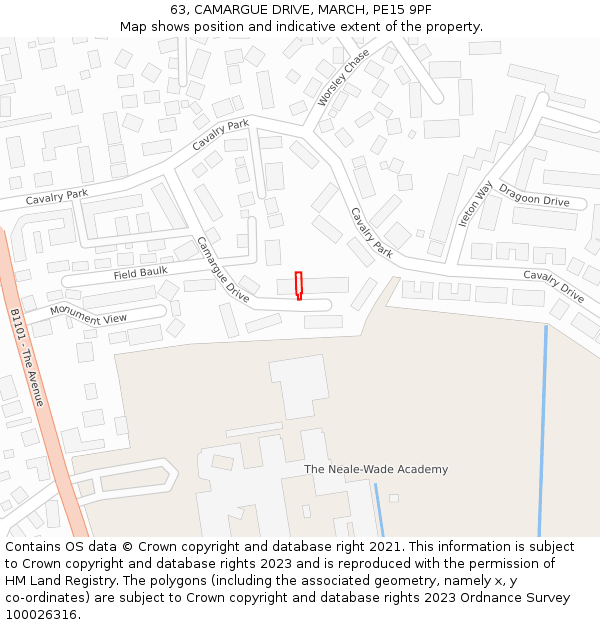 63, CAMARGUE DRIVE, MARCH, PE15 9PF: Location map and indicative extent of plot