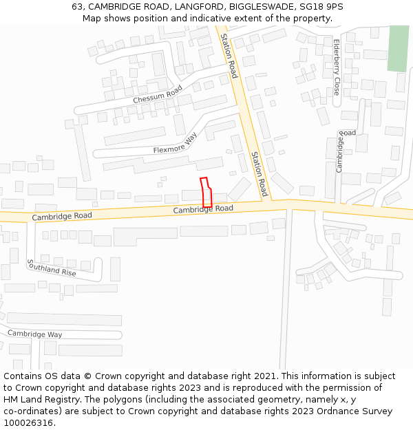 63, CAMBRIDGE ROAD, LANGFORD, BIGGLESWADE, SG18 9PS: Location map and indicative extent of plot