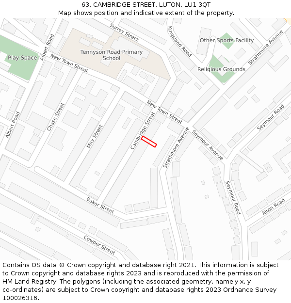 63, CAMBRIDGE STREET, LUTON, LU1 3QT: Location map and indicative extent of plot