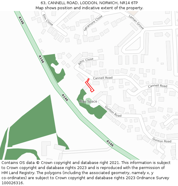 63, CANNELL ROAD, LODDON, NORWICH, NR14 6TP: Location map and indicative extent of plot