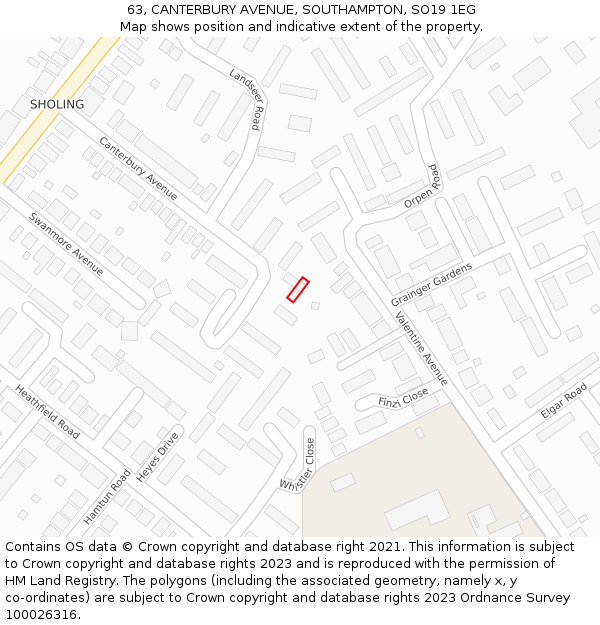 63, CANTERBURY AVENUE, SOUTHAMPTON, SO19 1EG: Location map and indicative extent of plot