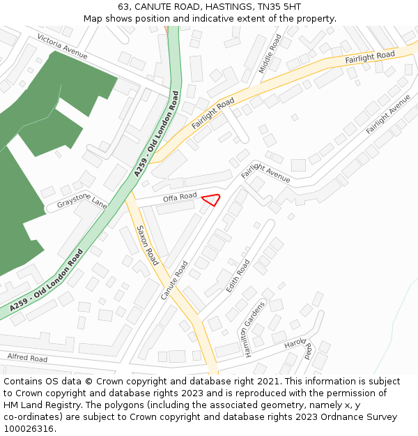 63, CANUTE ROAD, HASTINGS, TN35 5HT: Location map and indicative extent of plot