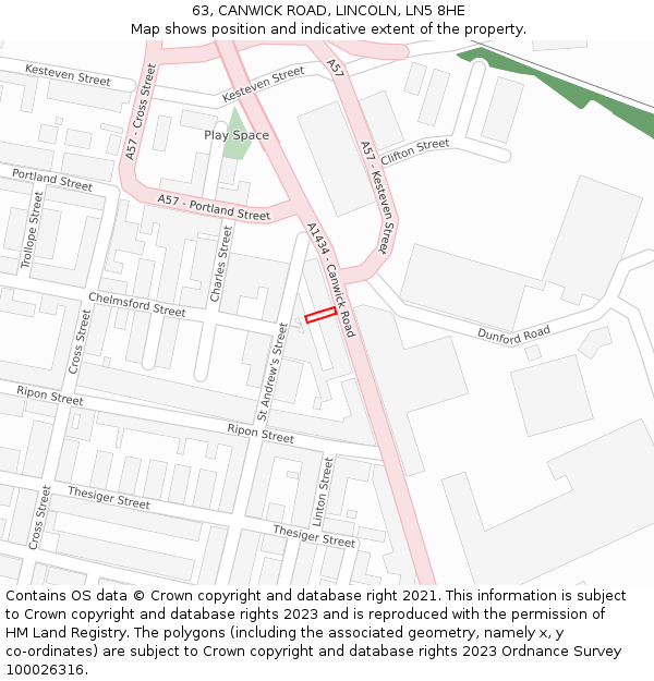 63, CANWICK ROAD, LINCOLN, LN5 8HE: Location map and indicative extent of plot