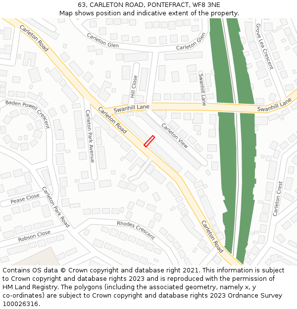 63, CARLETON ROAD, PONTEFRACT, WF8 3NE: Location map and indicative extent of plot