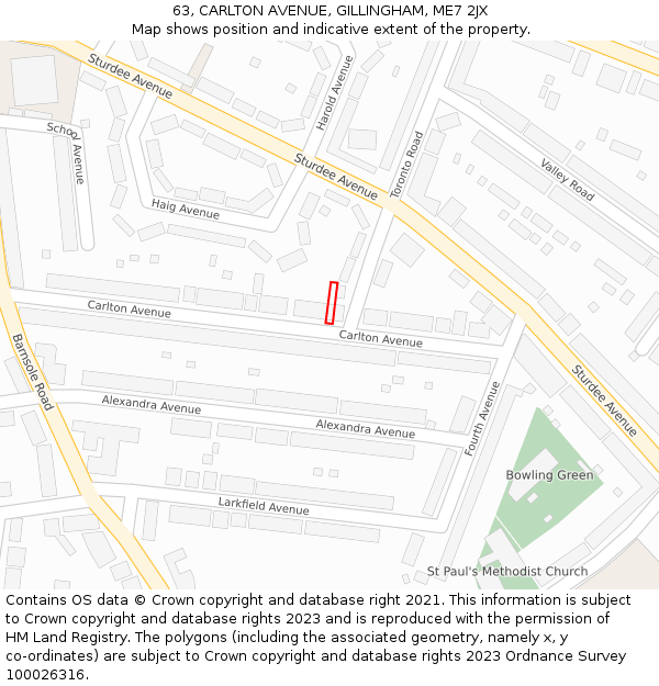 63, CARLTON AVENUE, GILLINGHAM, ME7 2JX: Location map and indicative extent of plot
